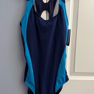 TYR Navy and Aqua One Piece Swimsuit